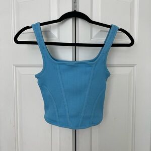Blue Ribbed Women's Top